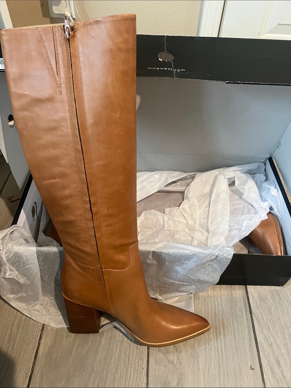Nine West Cognac Over-the-Knee Block Heel Boots